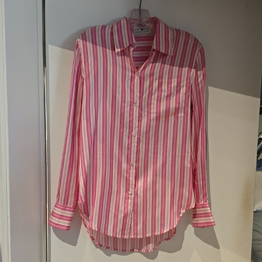 Pink and White Striped Button-Up Shirt